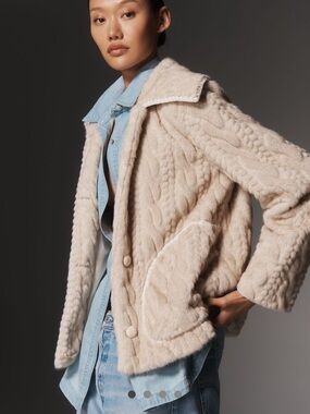 Avec Les Filles Faux Fur Jacket Sand Size L NWT Anthropologie